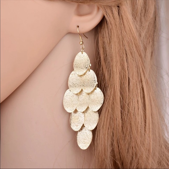 Shiny Gold Dangle Earrings - Picture 5 of 6